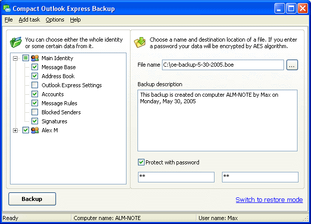 Screenshot of Compact Outlook Express Backup